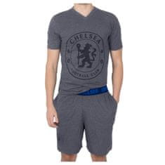 FotbalFans Pánské Pyžamo Chelsea FC, šedé, krátký rukáv, šortky, bavlna | L