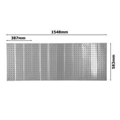 botle Nástěnná police 155x72cm Kovový úložný systém držáky na nářadí háčky na nářadí