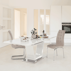 BPS-koupelny Jídelní stůl, rozkládací, bílá extra vysoký lesk / oceľ, 160-220x90 cm, PERAK