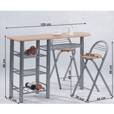 BPS-koupelny Komplet barový stůl + 2 židle, buk, 120x40 cm, BOXER