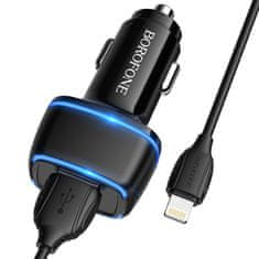 Borofone nabíječka do auta - 2x USB - 2,4A s 1m lightning kabelem - Bílá KP27935