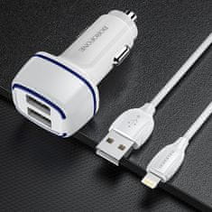 Borofone nabíječka do auta - 2x USB - 2,4A s 1m lightning kabelem - Bílá KP27935