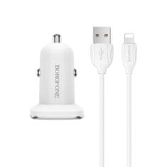 Borofone Borofonová autonabíječka s kabelem - 2x USB s 2,4A kabelem Lightning - Bílá KP27926