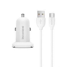 Borofone nabíječka do auta s kabelem - 2x USB s 2,4A USB C kabelem - Bílá KP27928