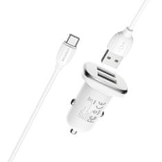 Borofone nabíječka do auta s kabelem - 2x USB s 2,4A USB C kabelem - Bílá KP27928