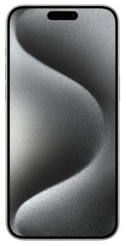 Apple iPhone 15 Pro Max, supervýkonný procesor, strojové učení, A17 Pro, velký displej, trojitý zadní ultraširokoúhlý fotoaparát, přední fotoaparát, 48 Mpx, 12 Mpx, IP68, voděodolný, Face ID, Dolby Atmos