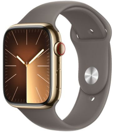 Chytré hodinky Apple Watch Series 9 Cellular Apple Pay Retina displej voděodolnost WR50 pro plavání detekce autonehody nové funkce fáze spánku SOS volání krytí proti prachu akcelerometr GPS stále zapnutý EKG monitorování tepu srdeční činnosti hudební přehrávač volání notifikace NFC platby Apple Pay hluk App Store Senzor pro snímání okysličení krve měření fyzické kondice VO2 max ovládání dvojitým poklepáním Apple Watch Series 9, Cellular, 41mm Stainless Steel