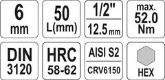 YATO Nástavec 1/2" bit Imbus H6