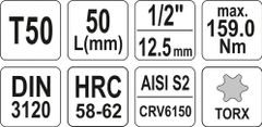 YATO Nástavec 1/2" bit Torx T50