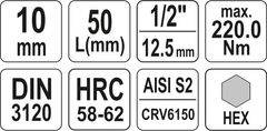 YATO Nástavec 1/2" bit Imbus H10