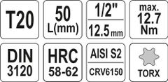 YATO Nástavec 1/2" bit Torx T20
