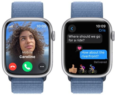 Inteligentné hodinky Apple Watch Series 9 Cellular eSIM funkcie esim obojstranná komunikácia Apple Pay Retina displej vodoodolnosť WR50 pre plávanie detekcie autonehody nové funkcie fázy spánku SOS volania krytie proti prachu akcelerometer GPS stále zapnutý EKG monitorovanie tepu srdcovej činnosti hudobný prehrávač volania notifikácie NFC platby Apple Pay hluk App Store Senzor na snímanie okysličenia krvi meranie fyzickej kondície VO2 max ovládanie dvojitým poklepom