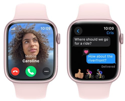 Chytré hodinky Apple Watch Series 9 Cellular eSIM funkce esim oboustranná komunikace Apple Pay Retina displej voděodolnost WR50 pro plavání detekce autonehody nové funkce fáze spánku SOS volání krytí proti prachu akcelerometr GPS stále zapnutý EKG monitorování tepu srdeční činnosti hudební přehrávač volání notifikace NFC platby Apple Pay hluk App Store Senzor pro snímání okysličení krve měření fyzické kondice VO2 max ovládání dvojitým poklepem