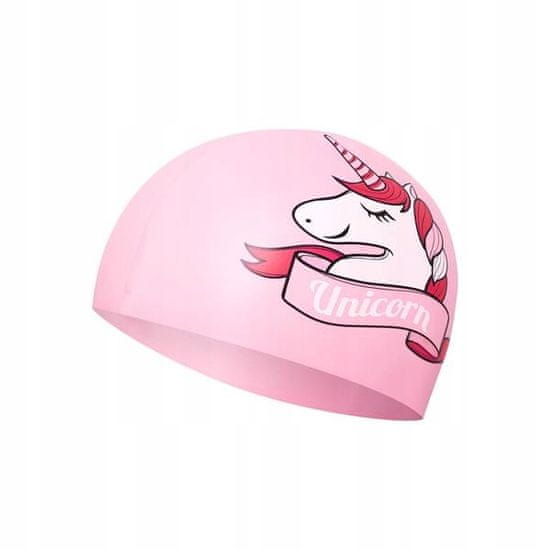 NILS Dětská plavecká čepice silikonová NQC Unicorn jednorožec růžová
