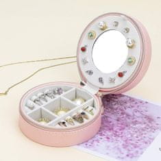 Northix Cestovní šperkovnice ve tvaru kruhu - světle růžová 