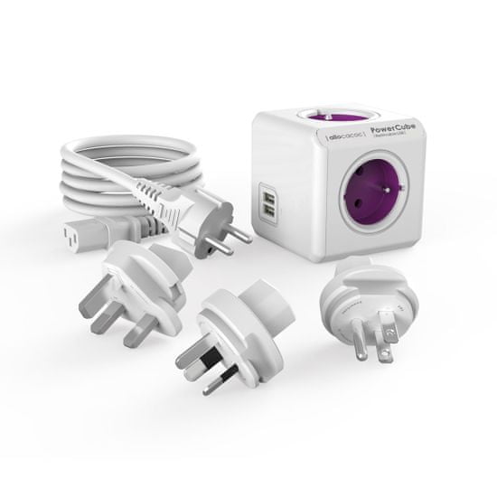 Allocacoc PowerCube ReWirable USB + 3 zástrčky + kabel IEC EU FR