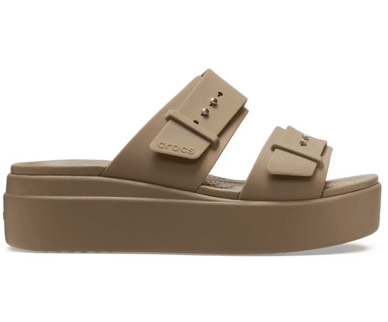 Crocs Brooklyn Buckle Low Wedge Sandals pro ženy, 41-42 EU, W10, Sandály, Pantofle, Khaki, Hnědá, 207431-260