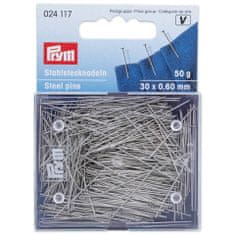 PRYM Špendlíky, 0,60 x 30 mm, stříbrné barvy, 50 g, karta s krabičkou