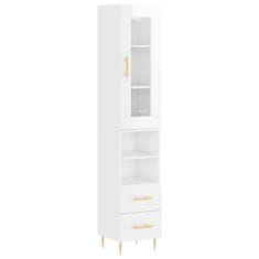 Greatstore Skříň highboard bílá s vysokým leskem 34,5x34x180 cm kompozit