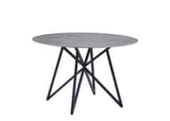 Casa Vital Jídelní stůl CLAUDINE, šedý, 133x133x76 cm, kulatá deska, slinutý kámen, mramorový vzor, kovové nohy
