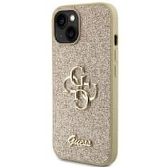 Guess hard kryt na iPhone 15 6.1" Gold Glitter Script Big 4G