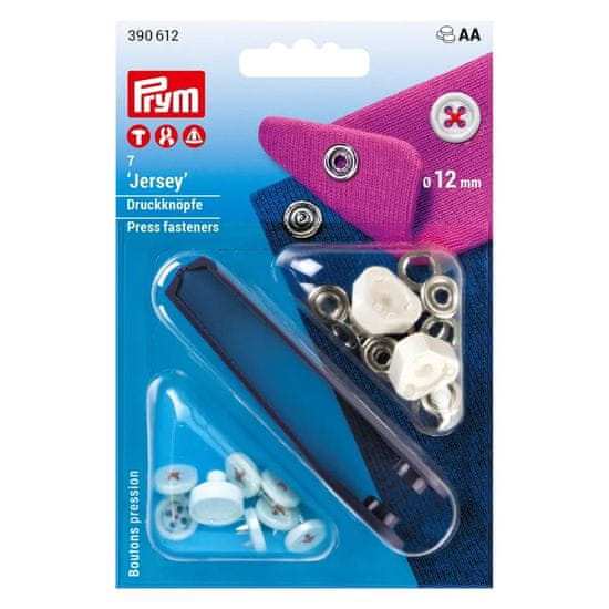 PRYM Stiskací knoflíky + narážeč Jersey, našitý vzhled, 12 mm, 7 ks, červené