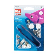 PRYM Stiskací knoflíky + narážeč Jersey, 12 mm, 6 ks, hladká čepička, bílé