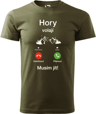 Hobbytriko Pánské tričko na hory - Hory volají, musím jít (telefon) Barva: Military (69), Velikost: 3XL