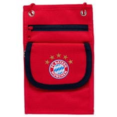 FotbalFans Textilní taška na krk FC Bayern Mnichov, 2 kapsy, červená,13x21cm