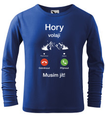 Hobbytriko Dětské tričko na hory - Hory volají, musím jít - telefon (dlouhý rukáv) Barva: Královská modrá (05), Velikost: 6 let / 122 cm, Délka rukávu: Dlouhý rukáv