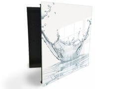 Glasdekor skříňka na klíče - stříkající voda z hladiny na bílém - Otevírání: Levé, Barva skříňky: Černá