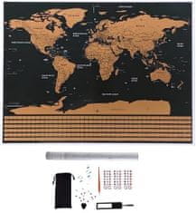 Malatec 23442 Velká Stírací mapa světa s vlajkami 82 x 59 cm + příslušenstvím černá