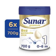 Sunar Premium 1 počáteční kojenecké mléko, 6 x 700 g