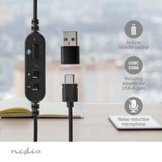 Nedis CHSTU310BK uzavřená sluchátka s mikrofonem a ovládáním hlasitosti, USB-C, černá