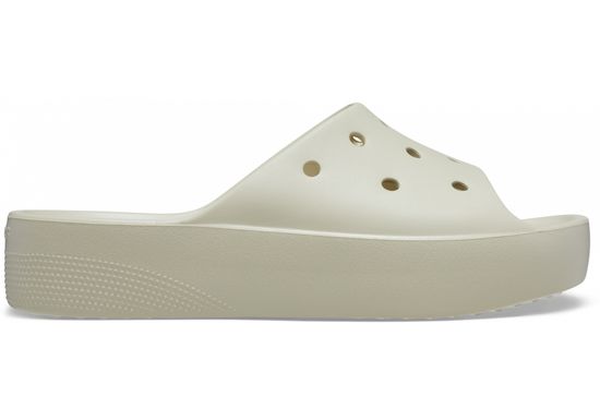 Crocs Classic Platform Slides pro ženy, 41-42 EU, W10, Pantofle, Sandály, Bone, Béžová, 208180-2Y2