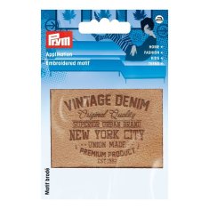 PRYM Nášivka štítek New York City, imitace semiše, nažehlovací, písková