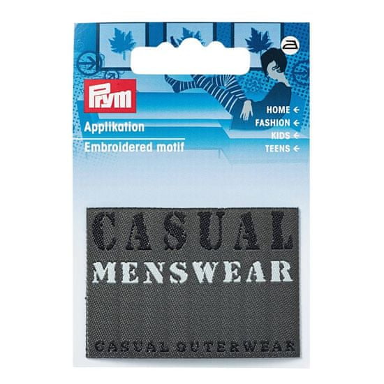 PRYM Nášivka džínový štítek Casual Menswear, obdélník, nažehlovací, černá