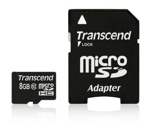 Transcend 8GB microSDHC (Class 10) paměťová karta (s adaptérem)