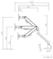 Neomounts FPMA-D750DWHITE2/Držák displeje/na stůl/10-32"/svorka/VESA 100X100/nosn. 2x8kg/plynový píst/2 displeje/bilý