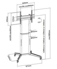 Neomounts FL50-540BL1 /Držák displeje/vozík/37-70"/4 kolečka/VESA 600X400/nosn. 50kg/nast.výšky/náklon/černý