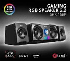 C-Tech reproduktory SPK-16, 2.2, 16W, RGB podsvícení, 3,5mm jack, USB napájení, černé