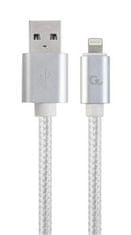 Gembird kábel nabíjací Lightning 8-pin (M) na USB 2.0 (M), prémiový, opletený, metal konektory, 1.8 m, strieborný