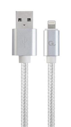 Gembird nabíjecí kabel Lightning 8-pin (M) na USB 2.0 (M), prémiový, opletený, metal konektory, 1.8 m, stříbrný