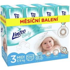 LINTEO BABY Premium Pleny jednorázové 3 MIDI (5-9 kg) 216 ks