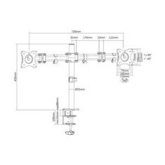 Digitus VESA dvojitý svorkový stolní stojan, 90o otočný, 30o sklopný, otočný 360o, 15"-27" TFT, 100x100, 16Kg, černý