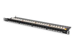 Digitus CAT 6 Patch Panel, nestíněný, 24 portů RJ45 s uzávěrem, 8P8C, LSA, 0,5U, 19 "montáž do stojanu, černá