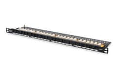 Digitus CAT 6 Patch Panel, nestíněný, 24 portů RJ45 s uzávěrem, 8P8C, LSA, 0,5U, 19 "montáž do stojanu, černá