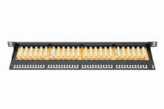 Digitus CAT 6 Patch Panel, nestíněný, 24 portů RJ45 s uzávěrem, 8P8C, LSA, 0,5U, 19 "montáž do stojanu, černá