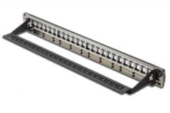 Digitus Modulární propojovací panel, stíněný 24 portů, Blank, 1U, Rack Mount, barevná černá průhledná pole štítků