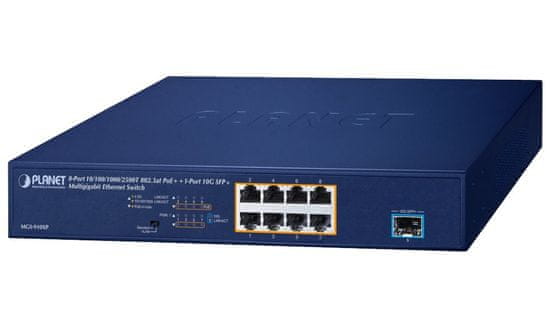 Planet PoE switch 8x1Gb/2.5Gb + 1xSFP+ 10Gb, VLAN, PoE 802.3at 120W